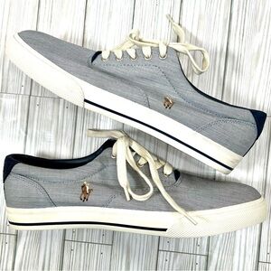 POLO RALPH LAUREN Men's Vaughn Blue‎ Pinstripe Lace Up Suede Details Sneakers 14